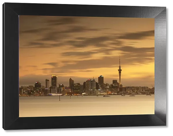 View of Auckland skyline at dusk, Auckland, North Island, New Zealand