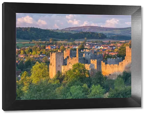 UK, England, Shropshire, Ludlow, Ludlow Castle at Sunset