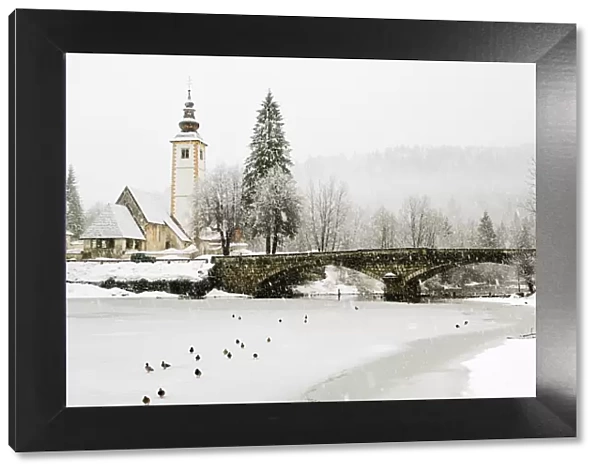 Winter scene in village in Slovenia