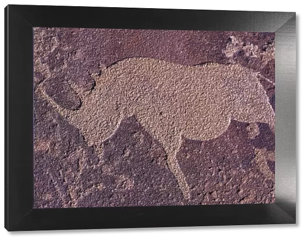 Bushman Rhino Petroglyph near caves formations at Twyfelfontein