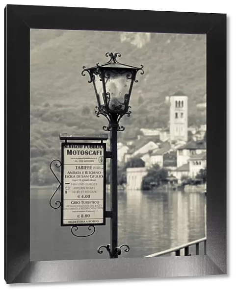 Italy, Piedmont, Lake Orta, Orta San Giulio, Isola San Giulio island, lake taxi sign