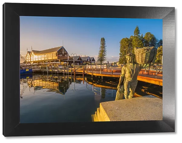Fremantle, Perth, Western Australia, Australia. Statue at Fremantle Harbour at sunset