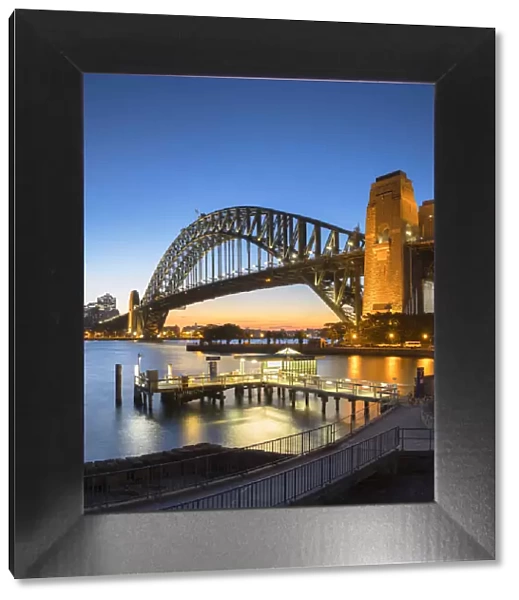 Sydney Harbour Bridge and skyline at sunset, Sydney, New South Wales, Australia