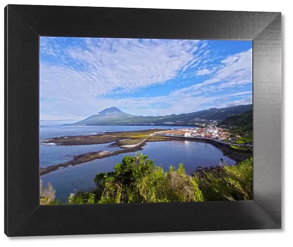 Portugal, Azores, Pico, Lajes do Pico, View of Lajes with Pico Mountain in the background