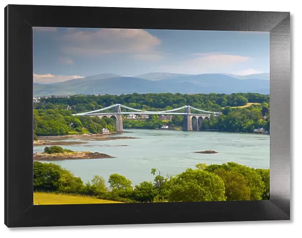 UK, Wales, Anglesey, Menai Straits, Menai Suspension Bridge (Pont Grog y Borth) by