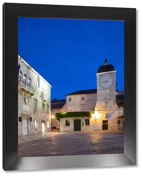 Loggia and Clock Tower at Night, Trogir, Dalmatian Coast, Croatia, Europe