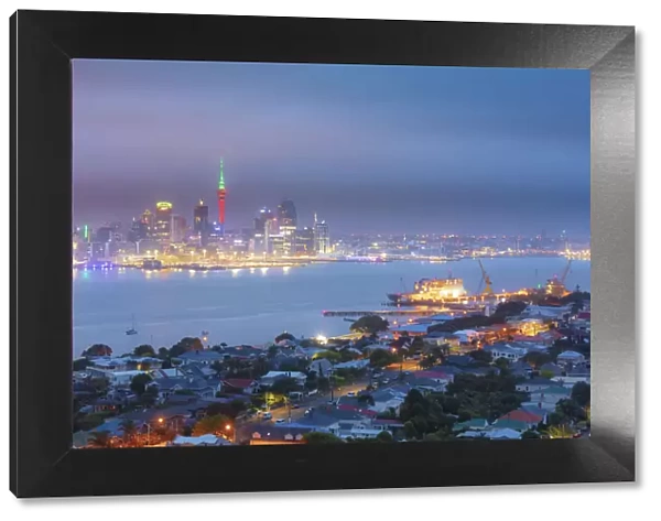 View of Auckland city from Mount Victoria by night, North Island, New Zealand