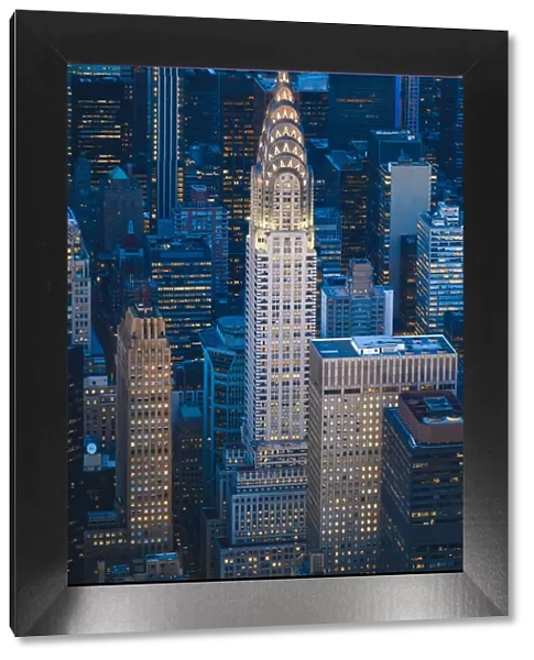 Manhattan, New York City, USA. Aerial view of the Chrysler Building at dusk