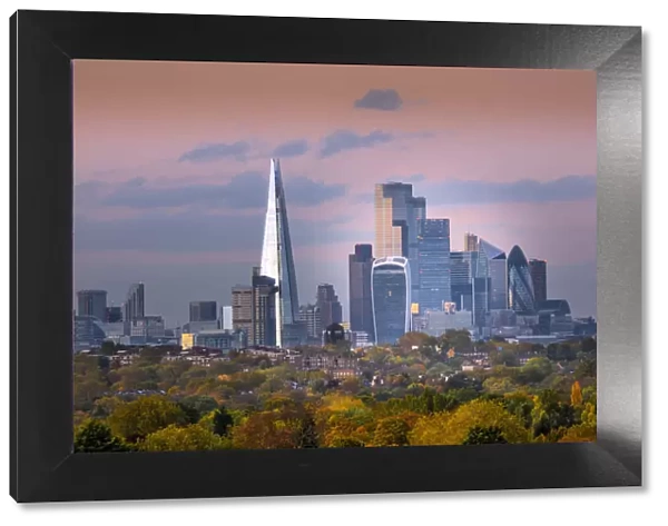 Europe, UK, England, London, view of the skyline of the Central London financial district