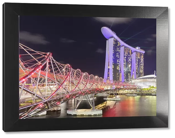 Helix Bridge and Marina Bay Sands Hotel, Singapore City, Singapore