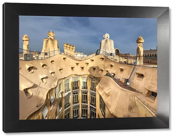 Ventilation towers and chimneys on the rooftop, Casa Mila or La Pedrera, Barcelona