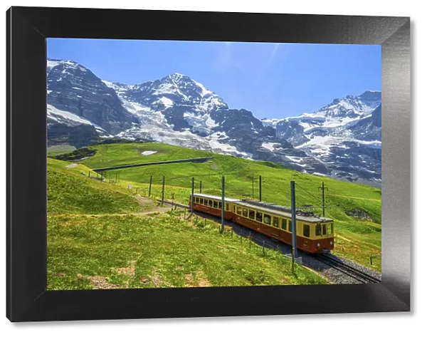 Jungfrau with Jungfraubahn and Monch, Bernese Alps, Berner Oberland, Grindelwald, canton Berne, Switzerland