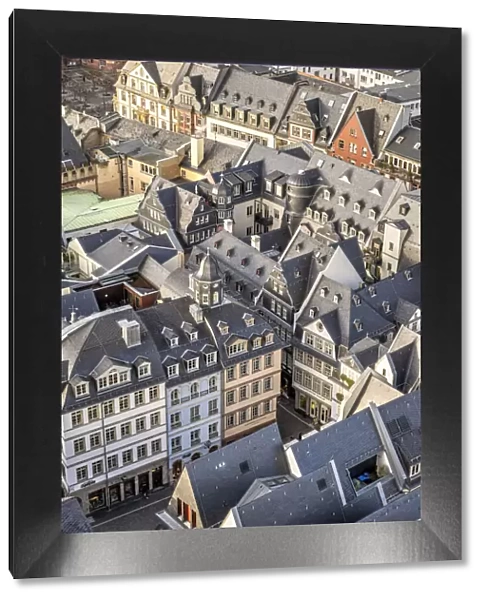 Aerial view of the New Frankfurt Old Town, also known as the Dom-Romer Quarter, Frankfurt Am Main, Hesse, Germany