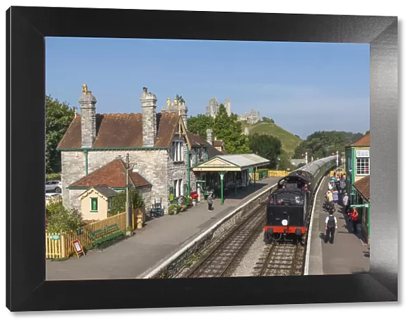 England, Dorset, Isle of Purbeck, Corfe Castle, The Historic Railway Station and Steam Train