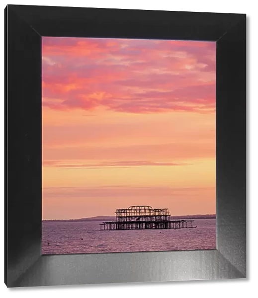 Brighton West Pier at sunset, City of Brighton and Hove, East Sussex, England, United Kingdom