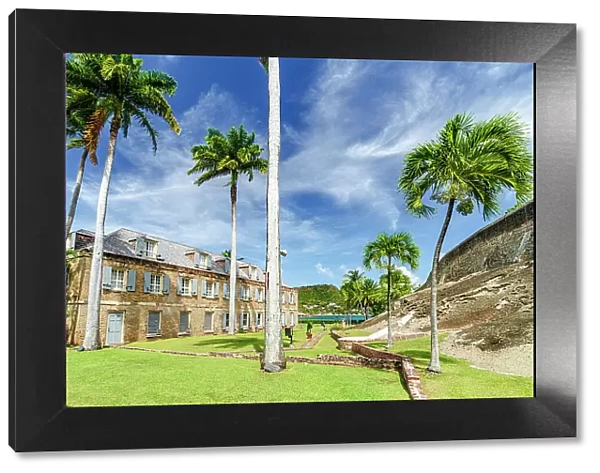 Palm trees framing the Naval Officer's House, museum today, Nelson's Dockyard, English Harbour, Antigua, West Indies, Caribbean