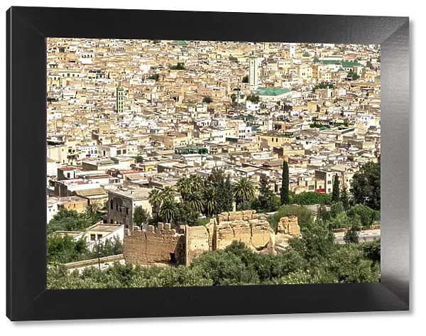 High angle view of crowded houses of medina, Fez, Morocco