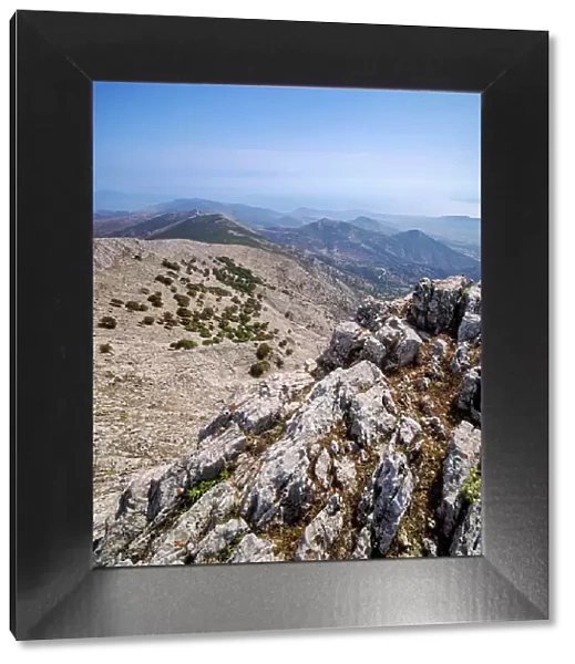 Landscape seen from the peak of Mount Zas or Zeus, Naxos Island, Cyclades, Greece