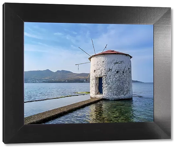 Windmill on the water, Agia Marina, Leros Island, Dodecanese, Greece