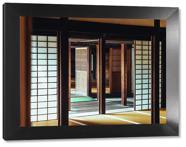 Typical Japanese tatami floors and walls inside the Daigo-Ji temple, Kyoto