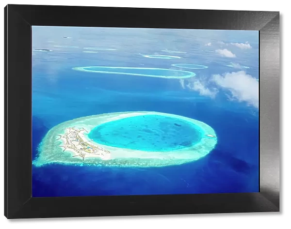 Aerial view of beautiful islands in the Indian Ocean, North Ari Atoll, the Maldives