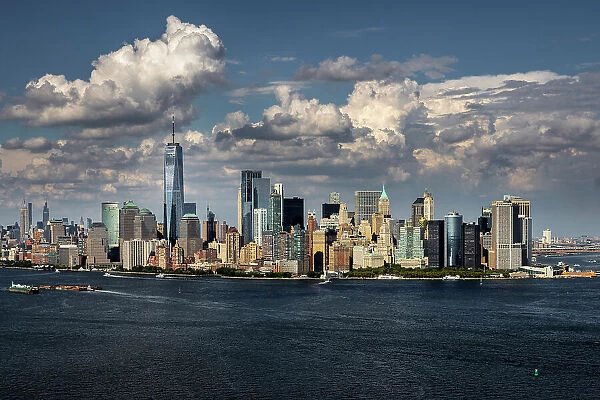 Aerial of Hudson River & Lower Manhattan, New York, United States of America