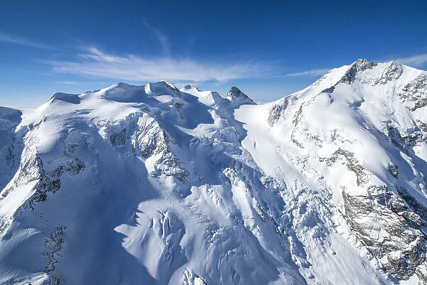Aerial view of Bellaviste and Bernina peak. Engadine. Canton of Graubunden. Switzerland