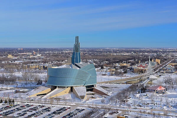 Aerial view of the Canadian Museum for Human Rights (CMHR), Winnipeg, Manitoba, Canada