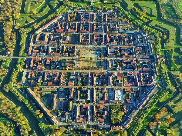 Aerial view of the fortified town of Neuf Brisach, Alsace, France