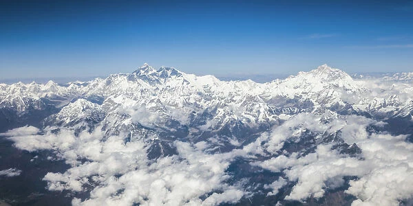 Aerial view of Himalaya range with mount Everest visible, Nepal