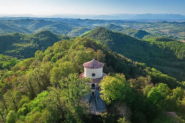 Aerial view of the Sacro Monte of Crea, Alessandria district, Piedmont, Italy