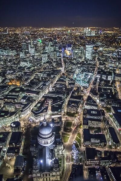 Aerial view of St. Pauls and City of London, London, England