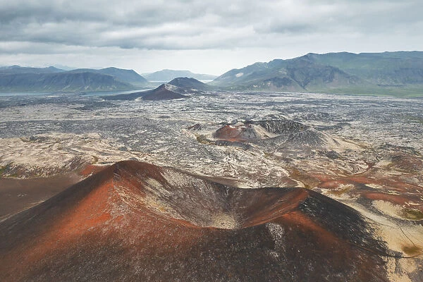 Aerial view taken by drone of volcanic area in Snaefellsness peninsula, Vesturland, Iceland
