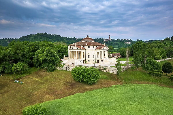 Aerial view of Villa Almerico Capra Valmarana (known also as La Rotonda) designed by Andrea Palladio, Vicenza, Veneto, Italy