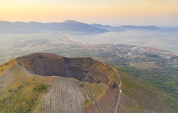 aerial view of the volcano Vesuvius in a summer morning, municipality of Ercolano