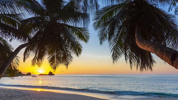 Africa, Seychelles, Mahe. Sunset at Anse Soleil