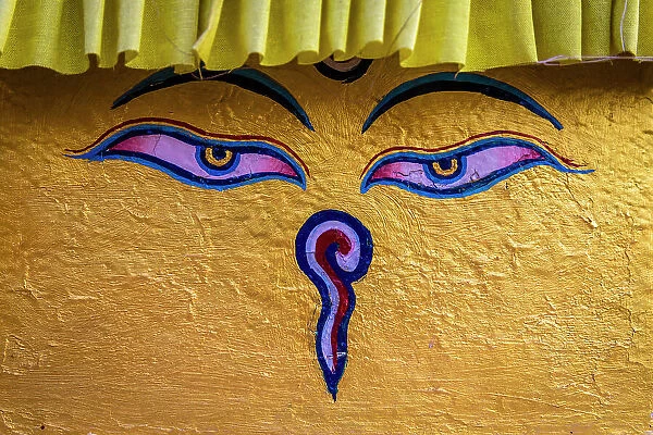 The all seeing eyes of Buddha on stupa at Namo Buddha, Kathmandu Valley, Nepal
