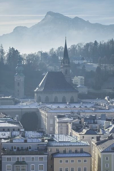 Austria, Salzburgerland, Salzburg, elevated city view from the Kapuzinerberg, morning