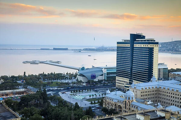 Azerbaijan, Baku, View of Baku looking towards the Hilton Hotel, Park Bulvar shopping