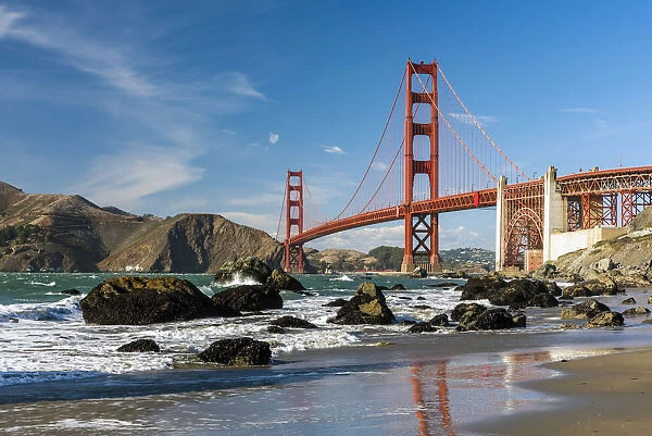 Baker Beach with Golden Gate Bridge in the background, San Francisco, California, USA