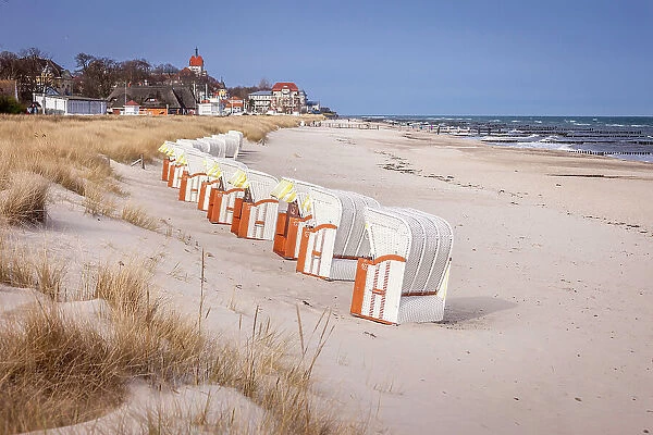 Beach chairs on the beach of Kuehlungsborn, Mecklenburg-Western Pomerania, Baltic Sea, North Germany, Germany