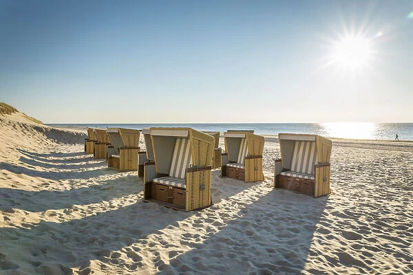 Beach chairs on the west beach of Wenningstedt, Sylt, Schleswig-Holstein, Germany