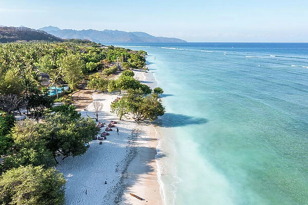 beach and coastline of Gili Trawangan from above, Lombok, Indonesia