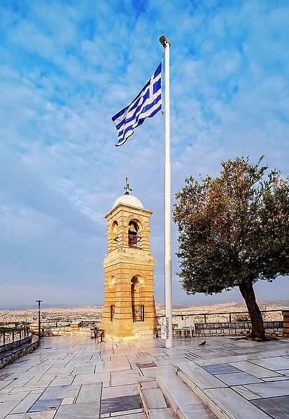 Bell tower at Mount Lycabettus at sunrise, Athens, Attica, Greece