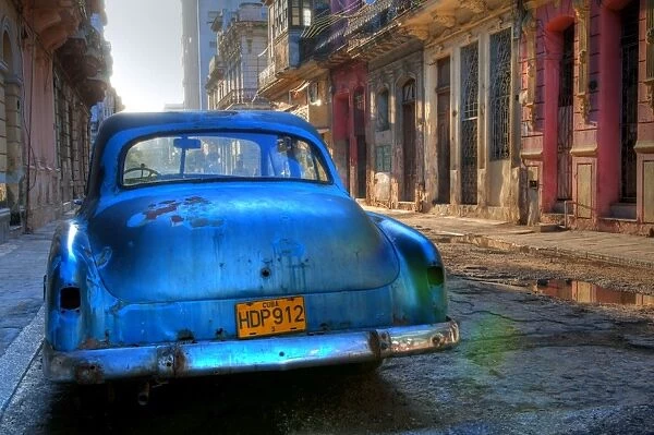 Blue car in Havana, Cuba, Caribbean
