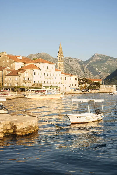 Boats moored at Perast, Bay of Kotor, Montenegro