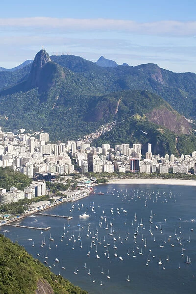 Brazil, Rio De Janeiro, Urca, Sugar Loaf Mountain, View of Botafogo Bay and Chirst