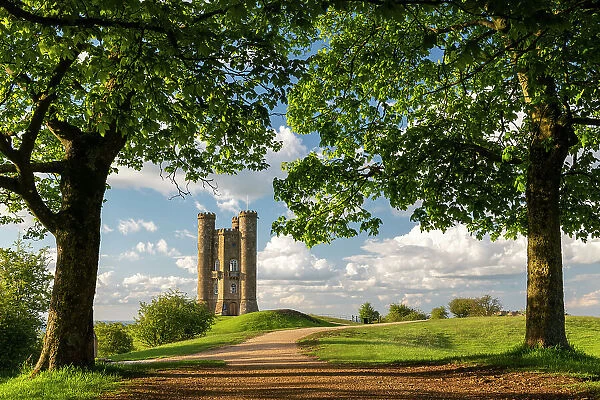 Broadway Tower folly in the Cotswolds, Worcestershire, England. Spring (May) 2021