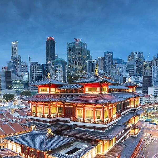 Buddha Tooth Relic Temple and skyscrapers, Chinatown, Singapore