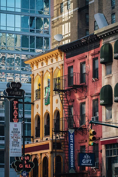 Building with fire escapes, Manhattan, New York City, USA, North America